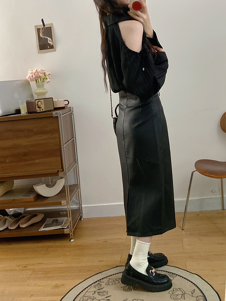 Strapless long skirt leather skirt a set for women