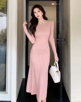 Pit stripe pinched waist sweater dress knitted lazy dress