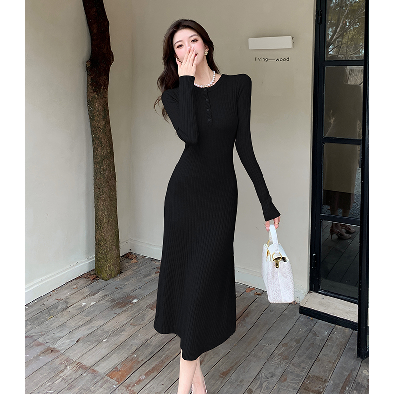 Pit stripe pinched waist sweater dress knitted lazy dress