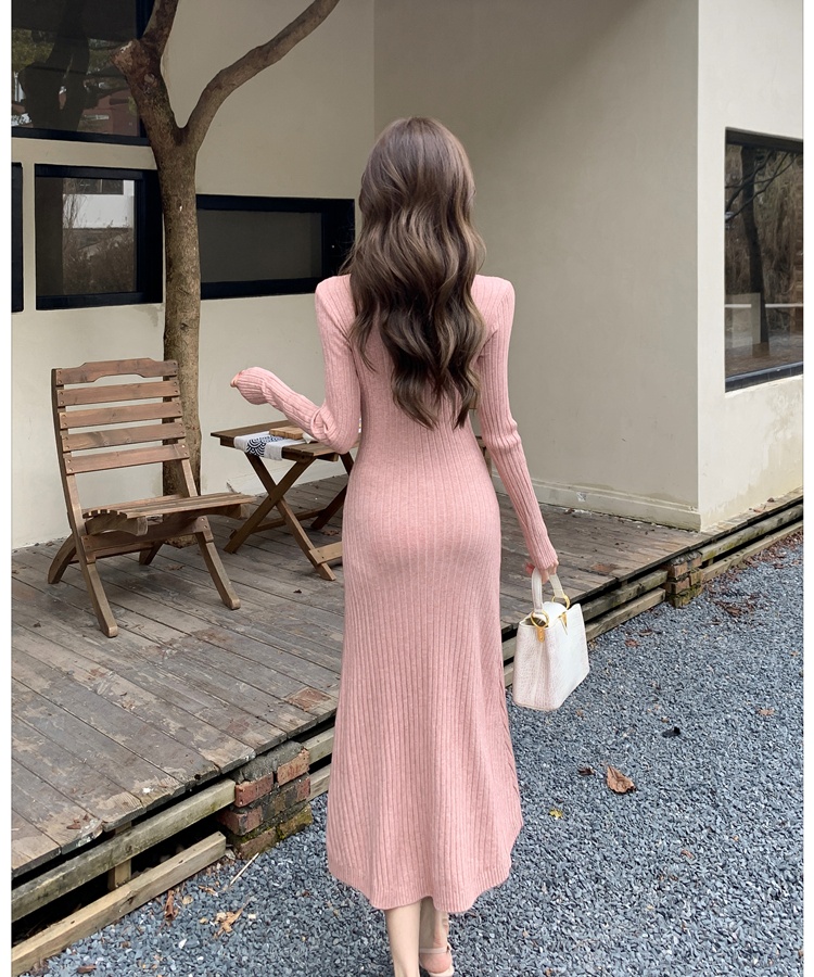 Pit stripe pinched waist sweater dress knitted lazy dress