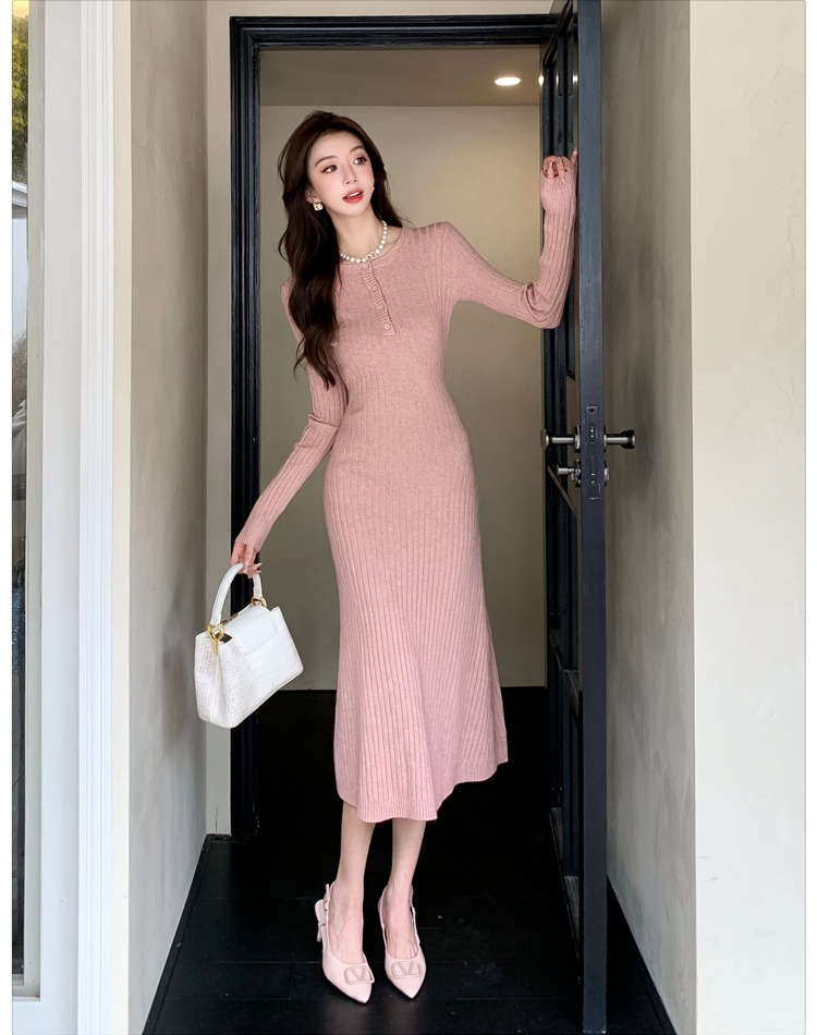 Pit stripe pinched waist sweater dress knitted lazy dress