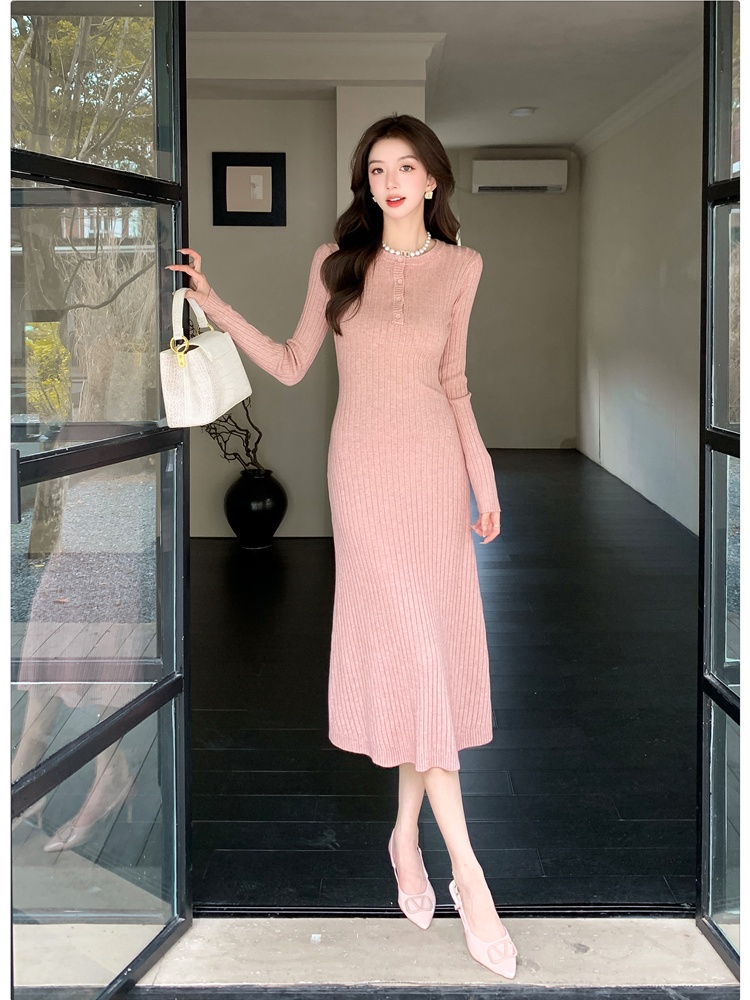 Pit stripe pinched waist sweater dress knitted lazy dress