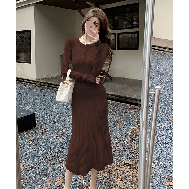 Pit stripe pinched waist sweater dress knitted lazy dress