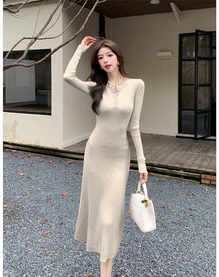 Pit stripe pinched waist sweater dress knitted lazy dress