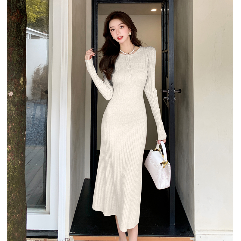 Pit stripe pinched waist sweater dress knitted lazy dress