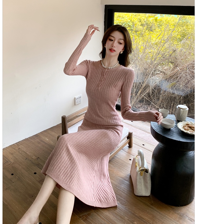 Pit stripe pinched waist sweater dress knitted lazy dress