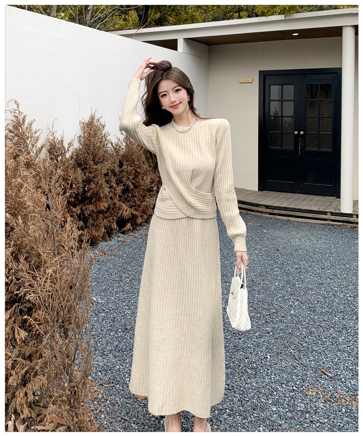 Long high waist skirt round neck tops a set for women