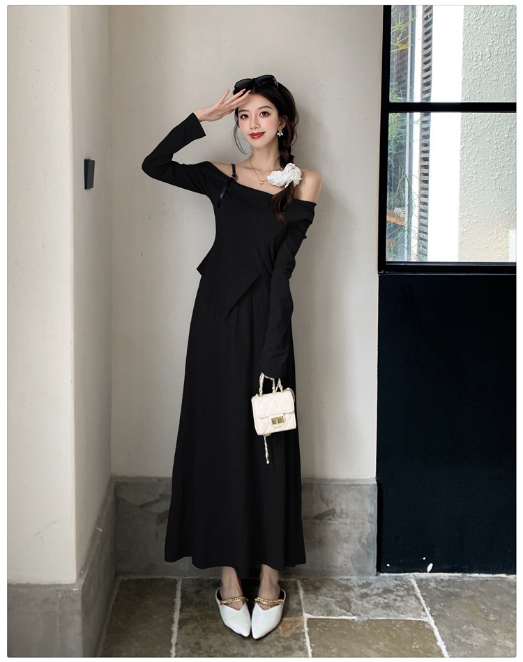 Sling high waist tops slim autumn and winter T-shirt a set