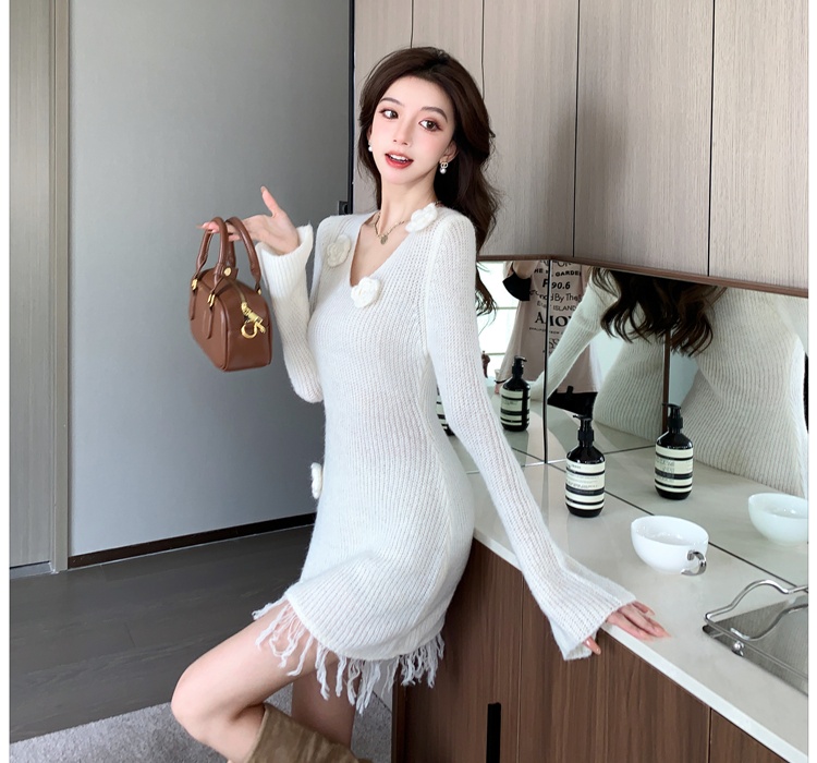 Knitted flowers sweater dress tender dress for women