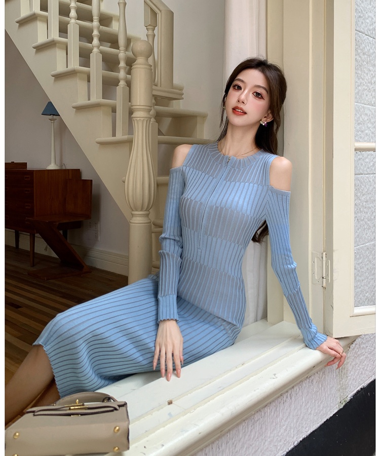 Stripe long sleeve strapless fashion France style slim dress