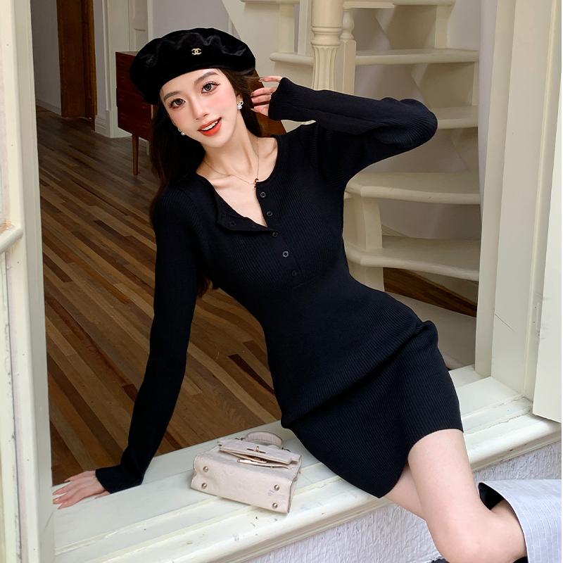 Package hip slim overcoat knitted sweater dress