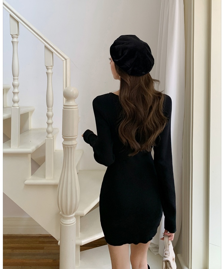 Package hip slim overcoat knitted sweater dress