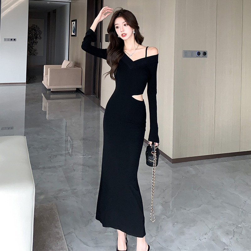 Strapless autumn long sleeve slim dress for women