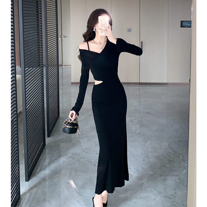 Strapless autumn long sleeve slim dress for women