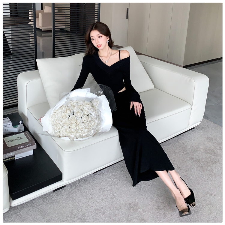 Strapless autumn long sleeve slim dress for women