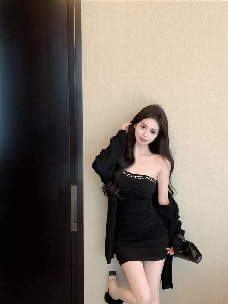 Enticement cardigan short skirt 2pcs set for women