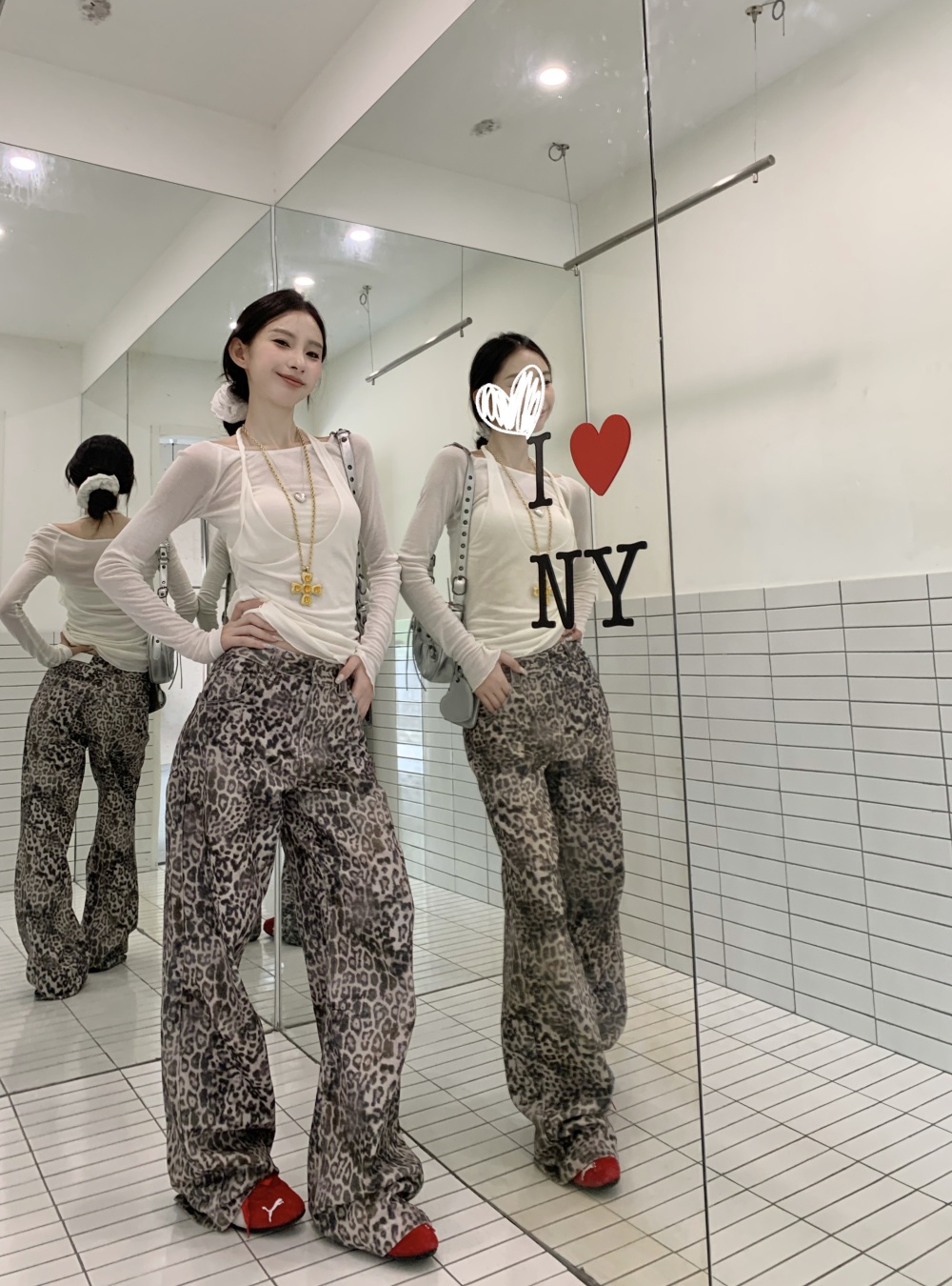 Street American style wild nature leopard casual pants