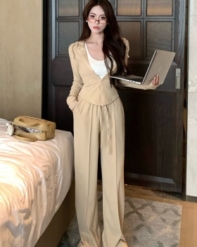 Straight Casual long pants long sleeve hooded coat 2pcs set