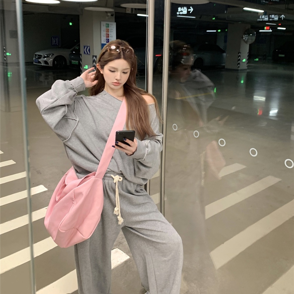 Temperament casual pants all-match hoodie 2pcs set