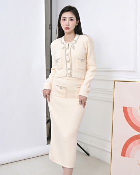 Pearl diamond autumn skirt France style ladies coat a set