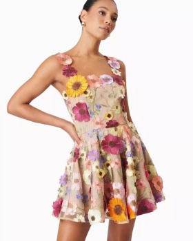 Sling gauze flowers dress sweet maiden colors T-back