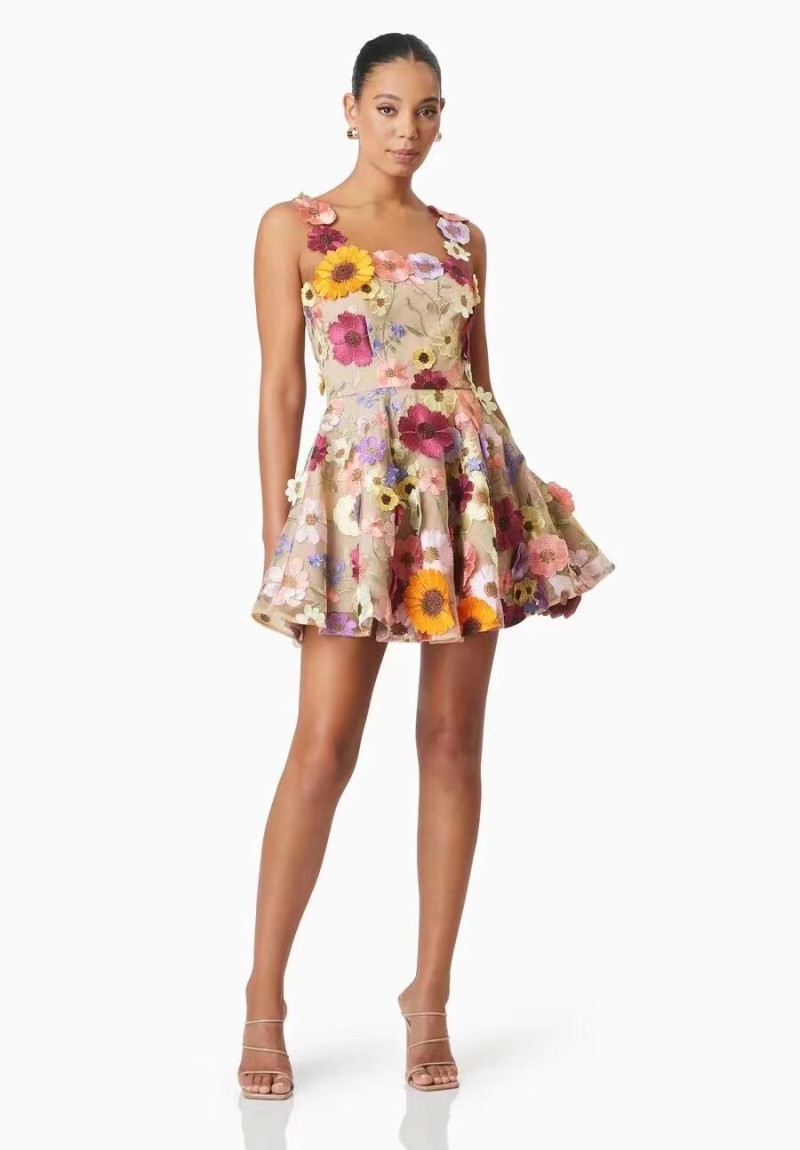 Sling gauze flowers dress sweet maiden colors T-back