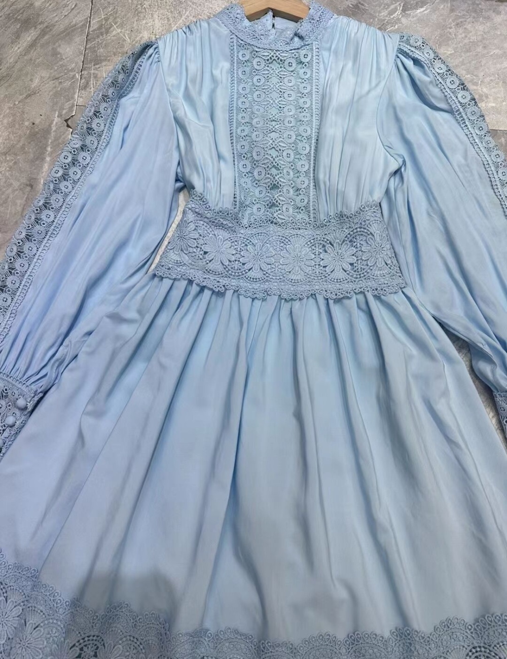 Spring blue dress seaside cstand collar long dress for women