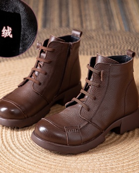 Round short boots genuine leather martin boots