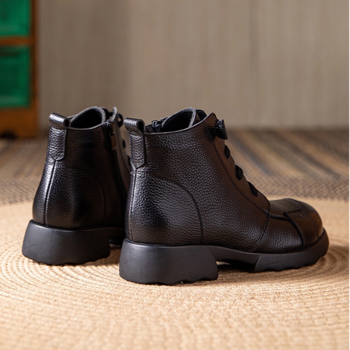 Round short boots genuine leather martin boots