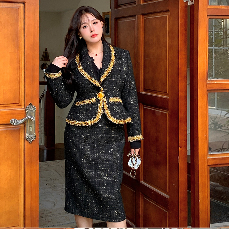 Winter chanelstyle skirt France style jacket 2pcs set for women