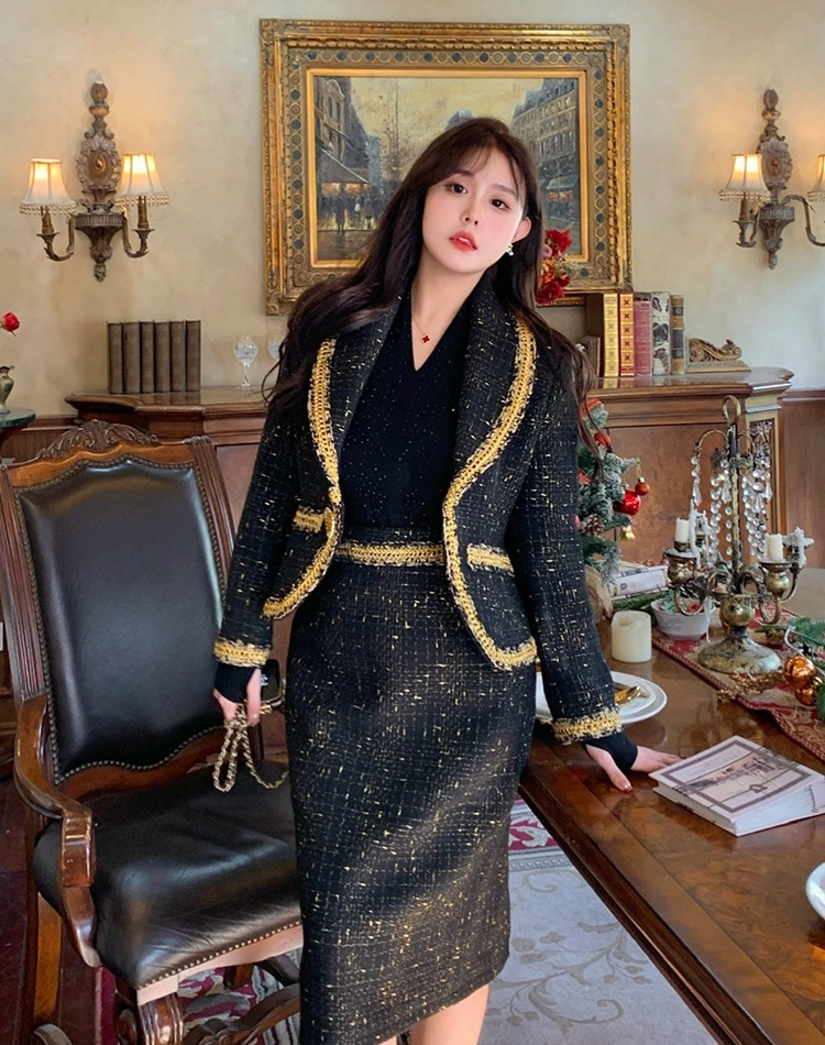 Winter chanelstyle skirt France style jacket 2pcs set for women