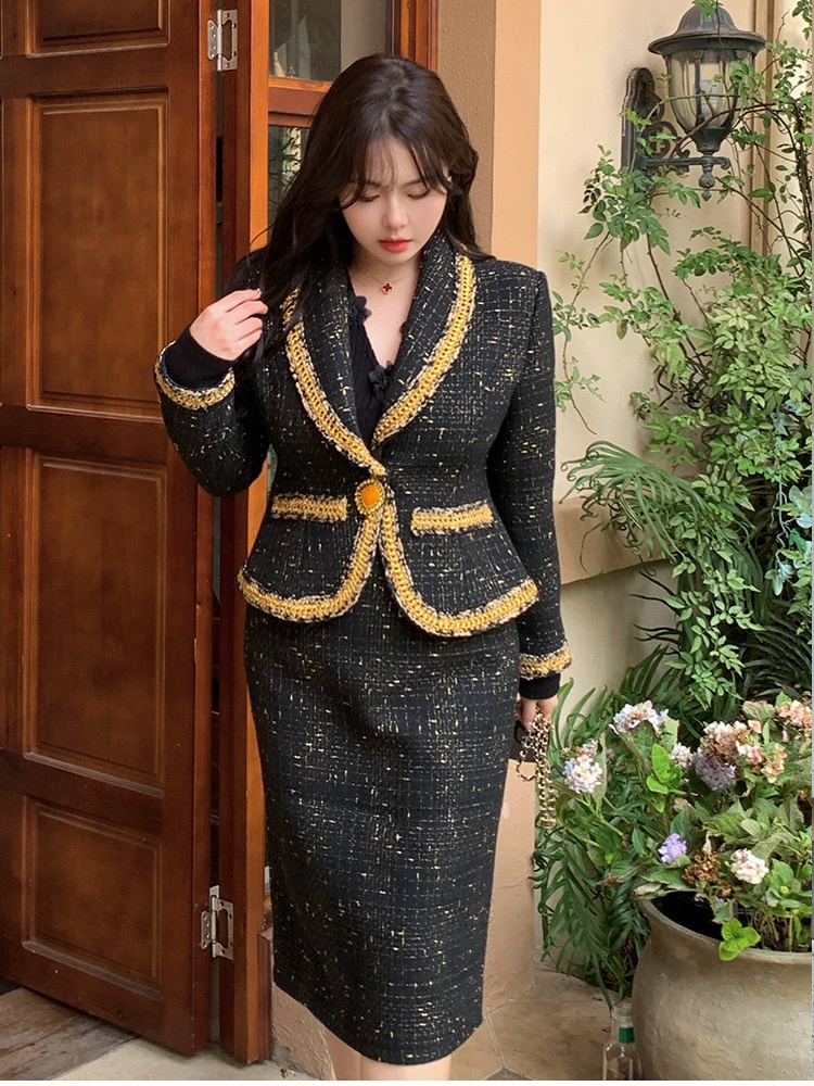 Winter chanelstyle skirt France style jacket 2pcs set for women