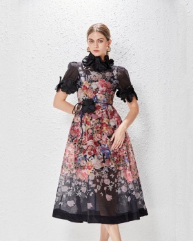 Flowers vacation stereoscopic cstand collar dress