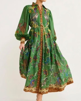 Lantern sleeve big skirt retro printing European style dress