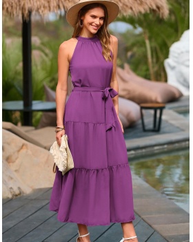 Frenum splice long dress European style dress for women