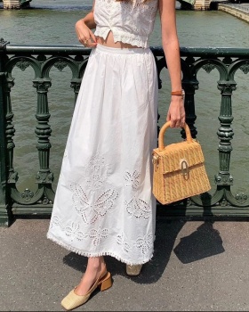 White pure cotton tassels hollow long embroidery skirt