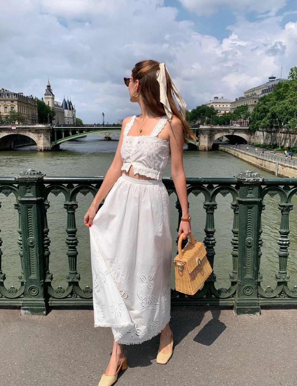 White pure cotton tassels hollow long embroidery skirt