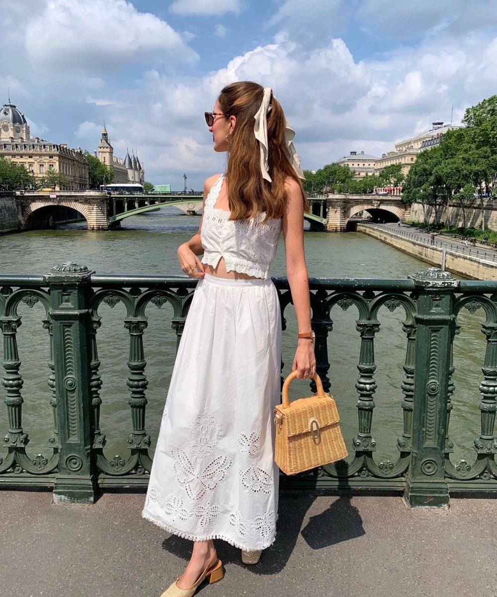 White pure cotton tassels hollow long embroidery skirt