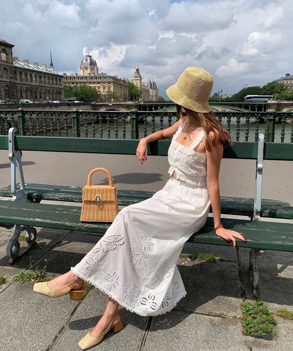 White pure cotton tassels hollow long embroidery skirt