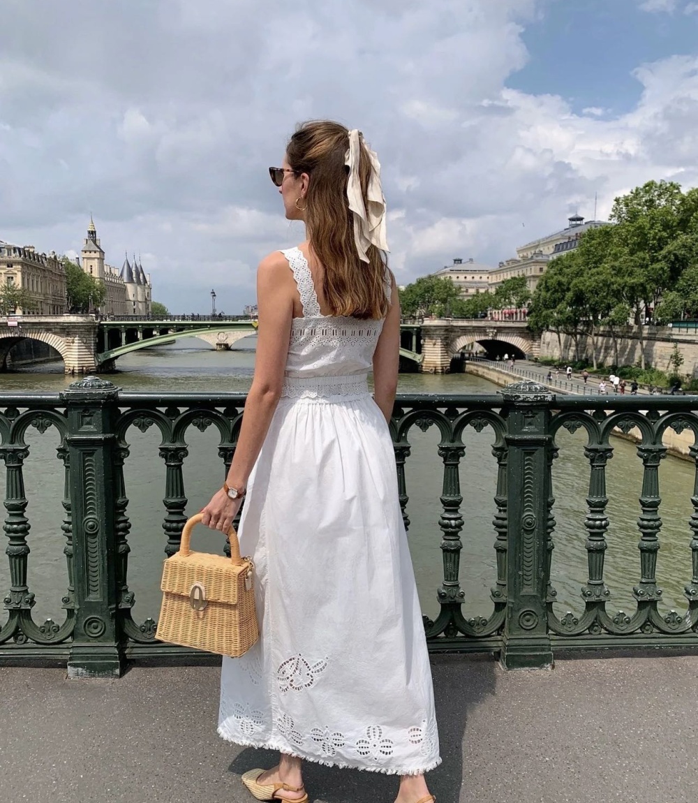 White pure cotton tassels hollow long embroidery skirt