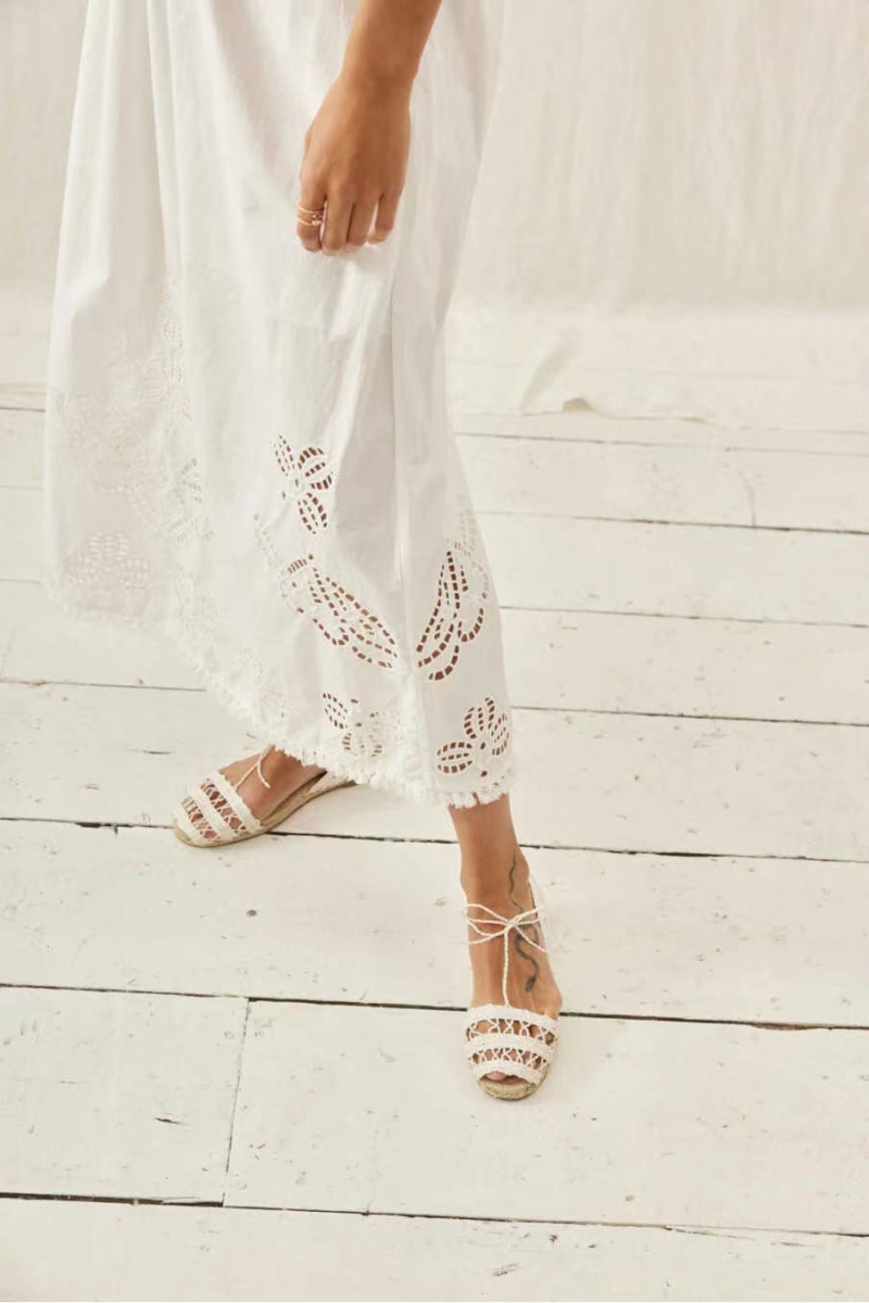 White pure cotton tassels hollow long embroidery skirt