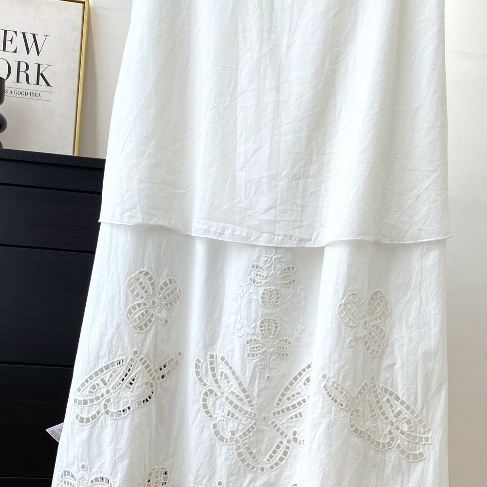 White pure cotton tassels hollow long embroidery skirt