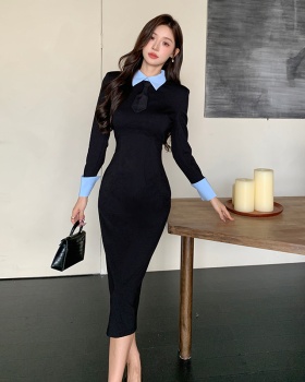 Pinched waist temperament Casual with tie dress