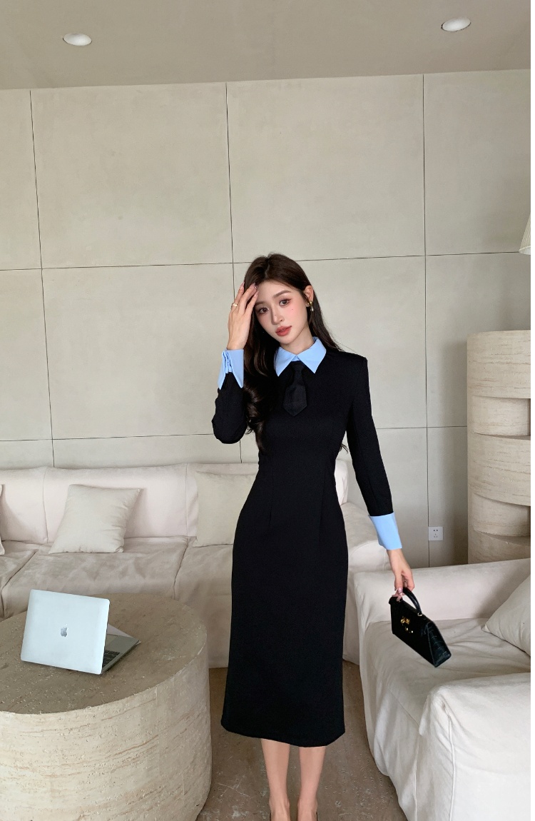 Pinched waist temperament Casual with tie dress