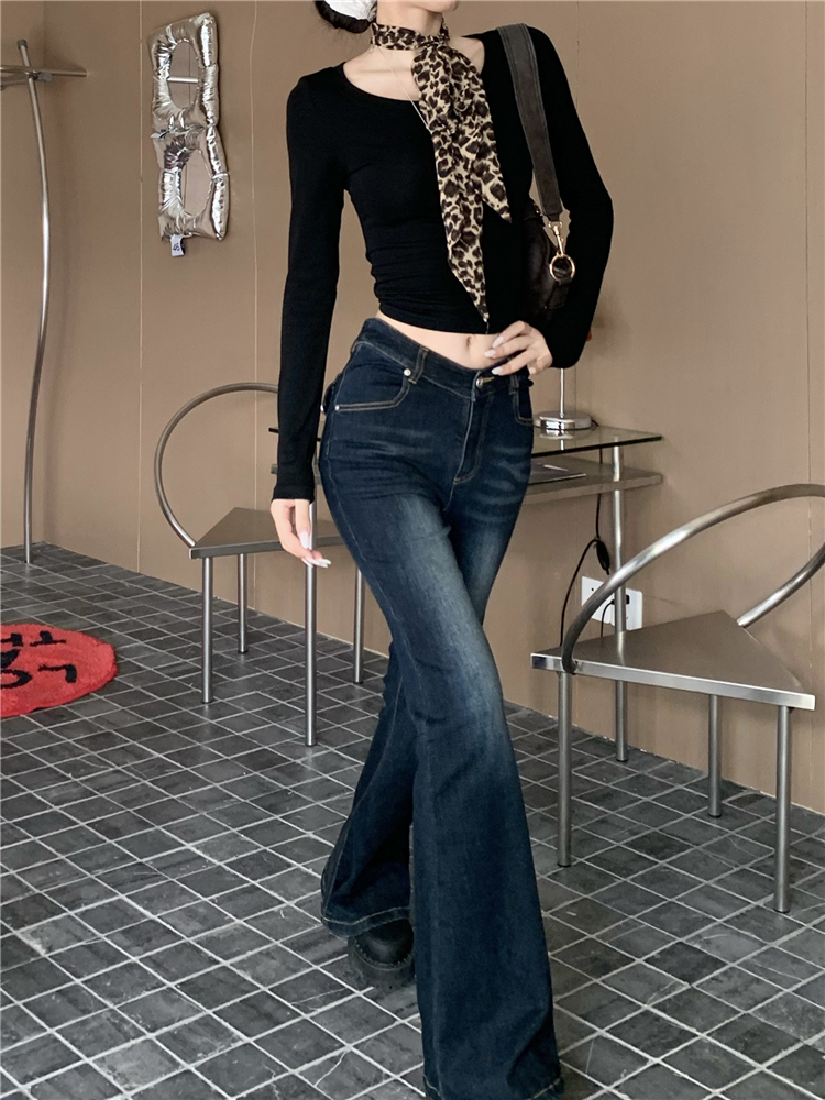 Micro speaker elasticity flare pants washed jeans