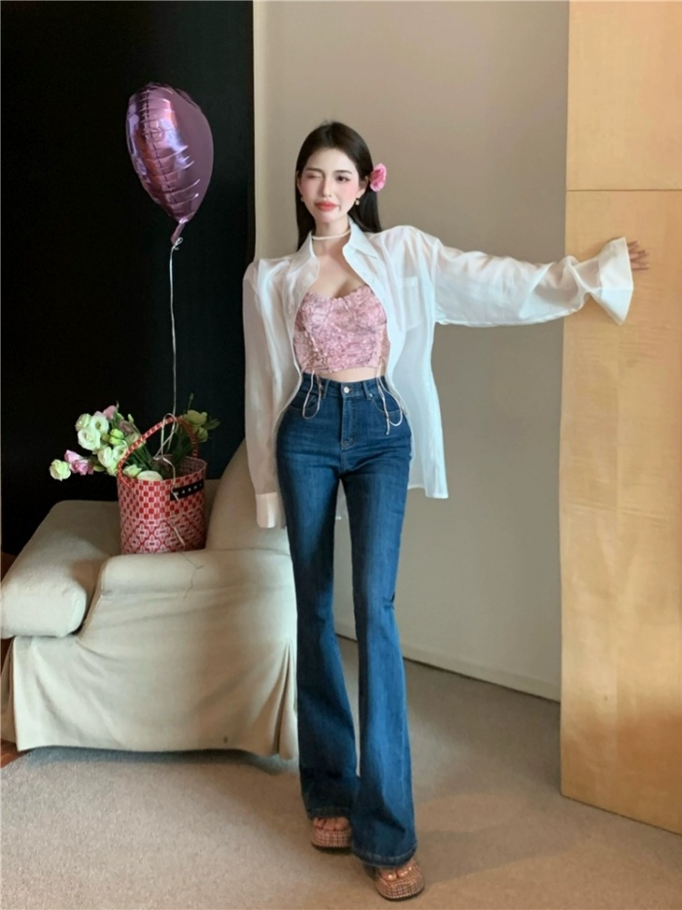 Slim elasticity long pants high waist jeans