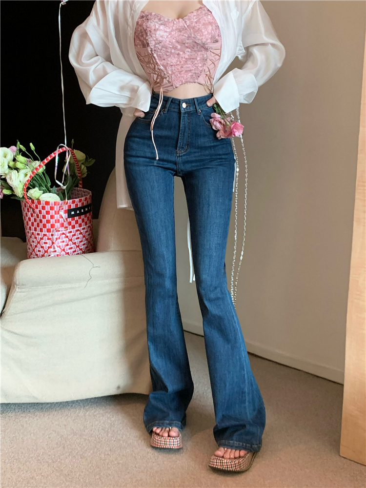 Slim elasticity long pants high waist jeans