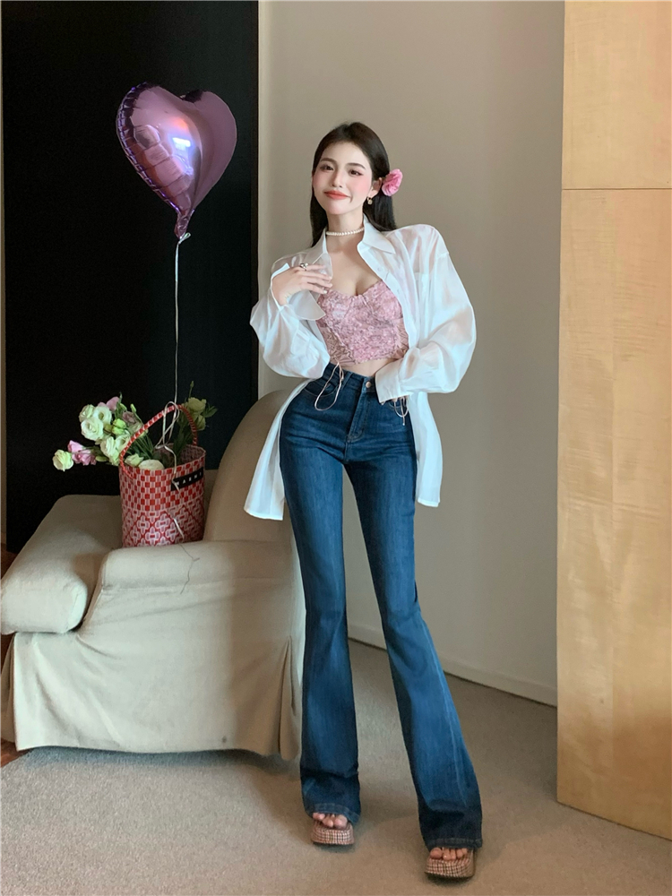 Slim elasticity long pants high waist jeans