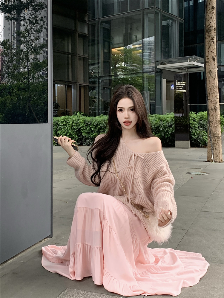 Pullover sweater skirt 2pcs set for women