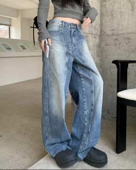 Washed straight jeans low-waist long pants for women